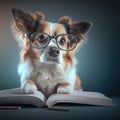 Chihuahua dog reading book activity. Chihuahua cute dog breed reading school book activities. Royalty Free Stock Photo