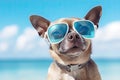 Chihuahua dog in sunglasses against the background of the sea. A summer holiday concept. Generative AI Royalty Free Stock Photo