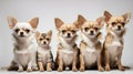 Chihuahua dogs and cat against white background Royalty Free Stock Photo