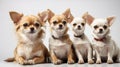 Chihuahua dogs and cat against white background Royalty Free Stock Photo