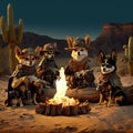 Chihuahua dogs like Mexican bandits with guns sitting around a campfire. Generative AI Royalty Free Stock Photo