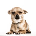 Chihuahua lying down with one eye closed, isolated