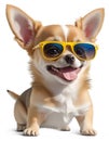 chihuahua puppy who is happy wearing cool sunglasses. It smiles very cutely. png. Royalty Free Stock Photo