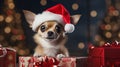 Chihuahua small dog in Santa Claus hat. Chihuahua. Christmas holidays with dogs banner poster. AI generated Royalty Free Stock Photo