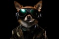 Chihuahua In Suit And Virtual Reality On Black Background
