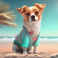 Chihuahua summer dog outfit. Summer cute chihuahiua dog in beach background Royalty Free Stock Photo