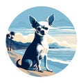 Tranquil Beach Chihuahua Dog Illustration In Tonalism Style