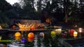 Chihuly Glass Sculpture in Water Feature at Night