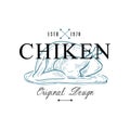 Chiken logo original design estd 1978, retro emblem for food shop, cafe, restaurant, cooking business, brand identity