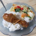 Chiken rice with vegetable dish