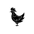 Chiken silhouette. Agriculture product. Rooster. Poultry. Line contour. Black white design element. Farm bird symbol shape.