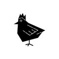 Chiken silhouette. Agriculture product. Rooster. Poultry. Line contour. Black white design element. Farm bird symbol shape.