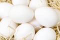 Chiken white eggs close up. farm chicken ecologic eggs Royalty Free Stock Photo