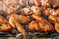 Chiken wings and Juicy roasted kebabs and on the BBQ Royalty Free Stock Photo