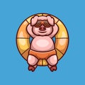 Chil Swim Pig Cartoon Illustration