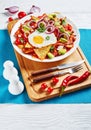 Chilaquiles with a fried egg on a plate Royalty Free Stock Photo