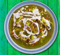 Chilaquiles verdes green Mexico recipe Royalty Free Stock Photo