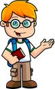 Happy School Boy Cartoon Character With Textbooks Speak Royalty Free Stock Photo