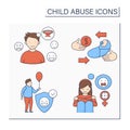 Child abuse color icons set