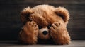 Child abuse concept. Teddy bear covering eyes Royalty Free Stock Photo