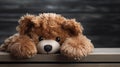 Child abuse concept. Teddy bear covering eyes