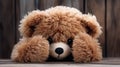 Child abuse concept. Teddy bear covering eyes Royalty Free Stock Photo