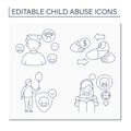 Child abuse line icons set