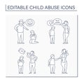 Child abuse line icons set