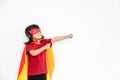 Child acts like a superhero to save the world Royalty Free Stock Photo