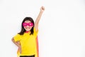 Child acts like a superhero to save the world Royalty Free Stock Photo