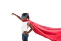 Child acts like a superhero to save the world Royalty Free Stock Photo