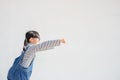 Child acts like a superhero to save the world Royalty Free Stock Photo