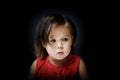 Child afraid in dark. fearful little girl tremble at something