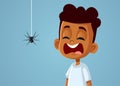 Little Scared African Boy Suffering from Arachnophobia