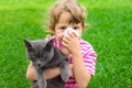 The child is allergic to cats. Selective focus. Royalty Free Stock Photo