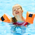Child with armbands in swimming pool Royalty Free Stock Photo