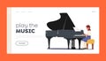 Child Artist Performing on Scene Landing Page Template. Little Girl Pianist Character Playing Music on Grand Piano Royalty Free Stock Photo