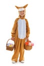 Child as easter hare with eggs and flowers Royalty Free Stock Photo