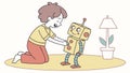 Child assembling a friendly robot toy at home, creative play, vector design Generative AI Royalty Free Stock Photo