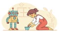 Child Assembling a Robot Friend in a Playful Setting, vector design Generative AI Royalty Free Stock Photo