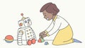 Child Assembling a Robot Toy, Sparking Creativity and Learning, vector design Generative AI Royalty Free Stock Photo