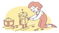 Child assembling robot toy, symbolizing STEM, creativity, and learning, vector design Generative AI Royalty Free Stock Photo