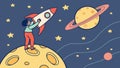 Child Astronaut Exploring Moon with Rocket and Planets, vector design Generative AI Royalty Free Stock Photo