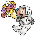 Child astronaut with flowers