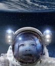 Child astronaut looking at Earth from space