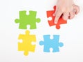 a child with autism collects puzzles,teaching children Royalty Free Stock Photo