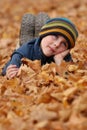 Child in autumn leaves Royalty Free Stock Photo