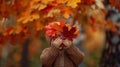 The Child with Autumn Leaves.AI generated image Royalty Free Stock Photo