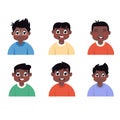 Child avatars of happy afroamerican boys in flat style