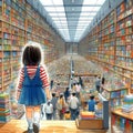 Child in awe at the number of books